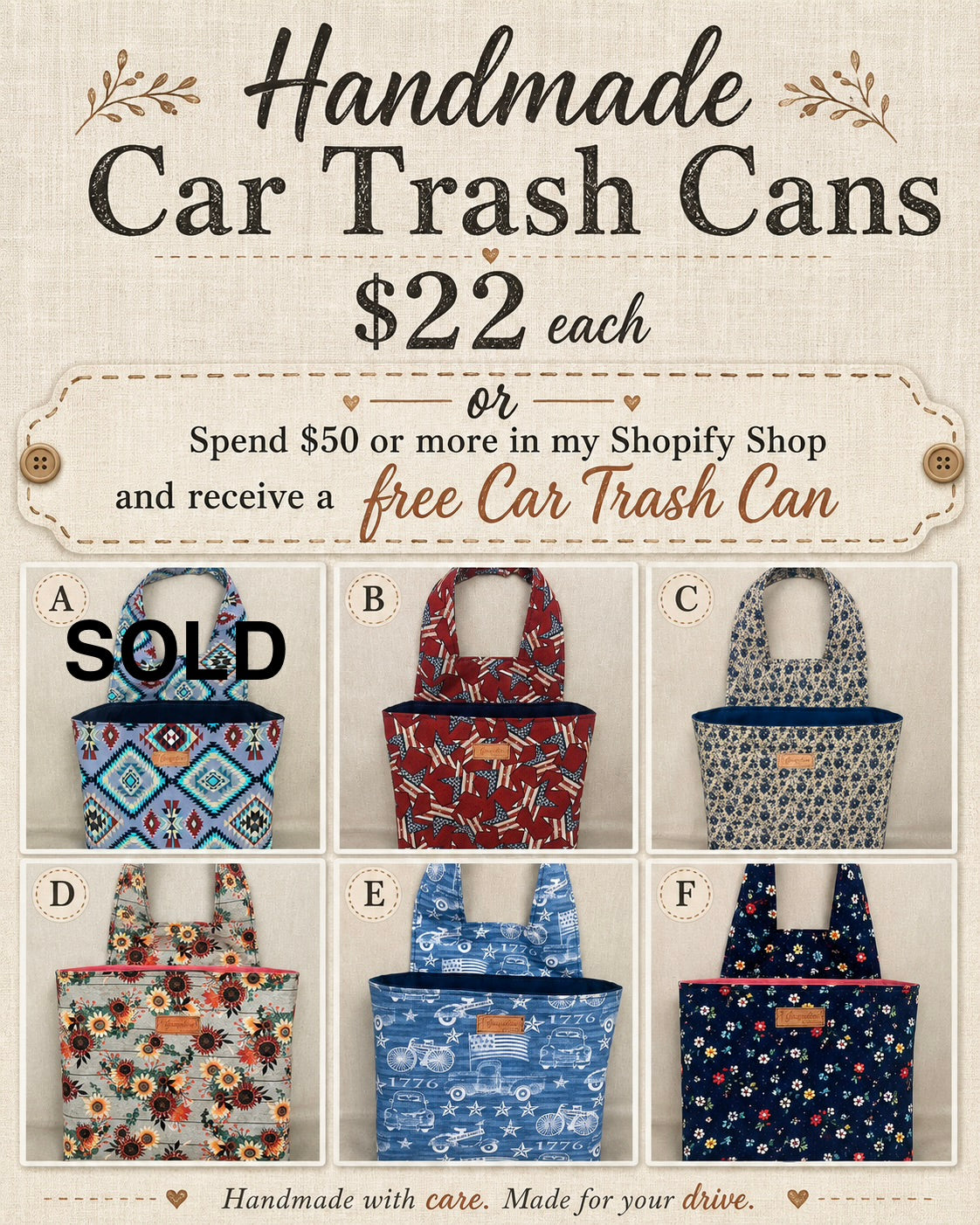 Handmade Car Trash Cans
