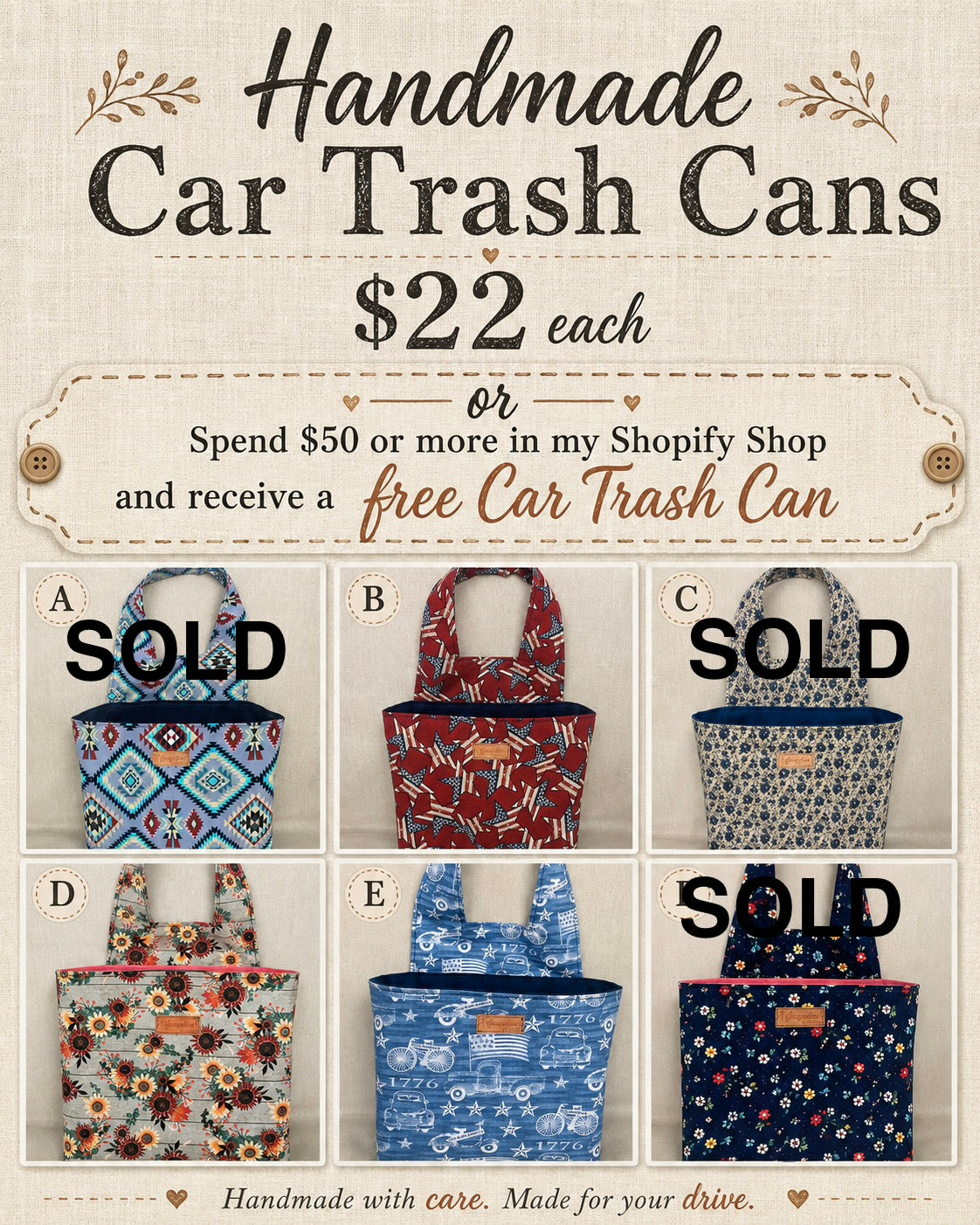 Handmade Car Trash Cans