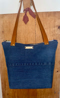 Large Up-Cycles Denim Tote - Leather Strap