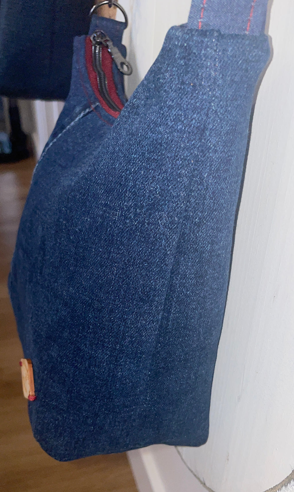 Small Up-Cycled Denim Bag - Red Zip